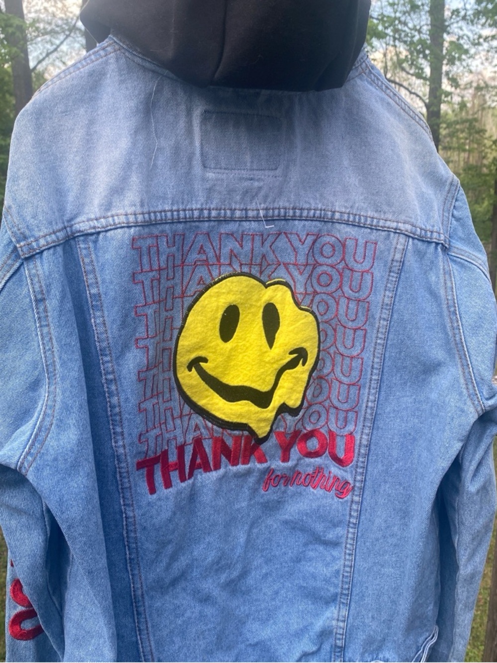 Rue21 Light Blue Denim Jacket with Brown Leather Label